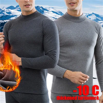 Ropa térmica de invierno para hombre, conjunto de ropa interior de lana de manga larga, ropa interior térmica de cuello alto