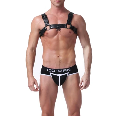 Hombres respirables de cuero personalizados que usan suspensorio sexy para hombre suspensorio gay