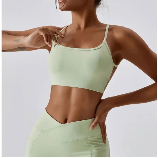 Comercio al por mayor OEM/ODM Mujer Correa Camisola Crop Tank Tops Crossover Back Yoga Bra Fitness Gimnasio de secado rápido Desgaste activo Bras deportivos Bikini